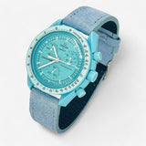 Bracelet MoonSwatch en Cuir Véritable Clair Bleu