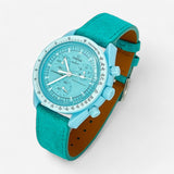 Bracelet MoonSwatch en Cuir Véritable Clair Cyan