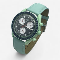 Bracelet MoonSwatch en Cuir Véritable Uni Earth: Vert cyan