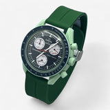 Bracelet MoonSwatch en Caoutchouc Rainuré à Clips Vert Argent