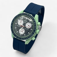 Bracelet MoonSwatch en Caoutchouc Rainuré à Clips Earth: Bleu Marine Argent