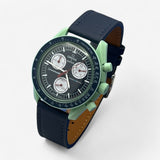 Bracelet Moonswatch Mission On Earth Autres: Cuir Nato Toile Cuir texturé : Bleu Marine