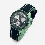 Bracelet Moonswatch Mission On Earth Caoutchouc 2 Bandes : Bleu Foncé Vert