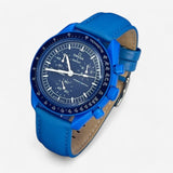 Bracelet MoonSwatch en Cuir Véritable Uni Neptune: Bleu