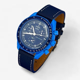 Bracelet MoonSwatch en cuir texturé Neptune: Bleu Marine Blanc