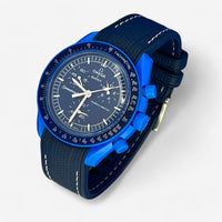 Bracelet Moonswatch Mission to Neptune Caoutchouc Premium: Bleu Marine Blanc