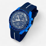Bracelet Moonswatch Mission to Neptune Caoutchouc 1 Bande: Bleu Marine Blanc