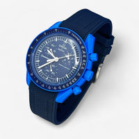 Bracelet MoonSwatch en Caoutchouc Texturé Premium Uni Neptune: Bleu Marine