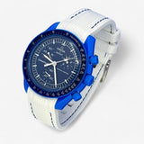 Bracelet Moonswatch Mission to Neptune Caoutchouc Premium: Blanc Bleu
