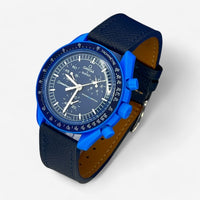 Bracelet MoonSwatch en cuir texturé Neptune: Bleu Marine