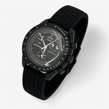 Bracelet Moonswatch Mission to the Moonphase - New Moon Caoutchouc Nervuré: Noir Noir
