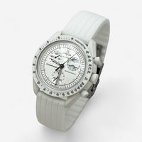 Bracelet Moonswatch Mission to the Moonphase - Full Moon - Snoopy Caoutchouc Nervuré : Blanc