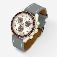 Bracelet Moonswatch Mission to Pluton Cuir Texturé : Gris Blanc