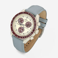 Bracelet MoonSwatch en Cuir Véritable Uni Pluton: Blanc Grisé