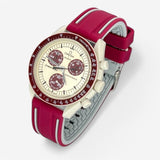 Bracelet Moonswatch Mission to Pluton Caoutchouc 2 bandes : Bordeaux Blanc