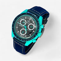 Bracelet Moonswatch Mission On Earth: Polar Lights Cuir Bleu Marine 1