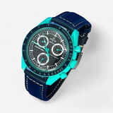 Bracelet Moonswatch Mission On Earth: Polar Lights Cuir Bleu Marine 1
