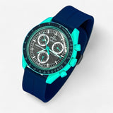 Bracelet MoonSwatch en Caoutchouc Rainuré à Clips Polar Lights: Bleu Marine Noir