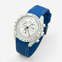 Bracelet Moonswatch Mission to the Moonphase - Full Moon - Snoopy Caoutchouc Premium : Bleu Blanc