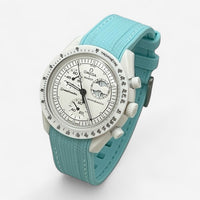 Bracelet Moonswatch Mission to the Moonphase - Full Moon - Snoopy Caoutchouc Premium : Cyan Blanc
