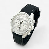 Bracelet Moonswatch Mission to the Moonphase - Full Moon - Snoopy Caoutchouc Premium : Noir Blanc