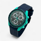 Bracelet Moonswatch Mission On Earth: Polar Lights Caoutchouc Premium uni : Bleu + Boucle Noire