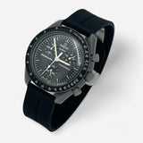 Bracelet MoonSwatch en Caoutchouc Rainuré à Clips Mercury: Noir Argent