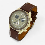 Bracelet Moonswatch Mission to Saturn Cuir Texturé : Marron Blanc