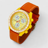 Bracelet MoonSwatch en cuir texturé Sun: Orange Blanc