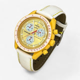 Bracelet MoonSwatch en Cuir Véritable Uni Sun: Blanc Jaune