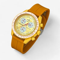 Bracelet MoonSwatch en Caoutchouc Rainuré à Clips Jaune Aurore Argent