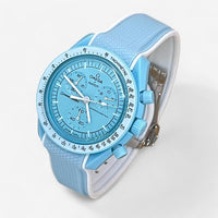Bracelet Moonswatch Mission to Uranus Caoutchouc Clips premium : Bleu Clair Blanc