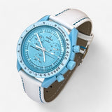 Bracelet MoonSwatch en Cuir Véritable Uni Uranus: Blanc Bleu