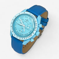 Bracelet MoonSwatch en Cuir Véritable Uni Uranus: Bleu