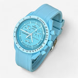 Bracelet MoonSwatch en Caoutchouc Premium Uni Uranus: Bleu Cyan