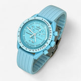 Bracelet MoonSwatch en Caoutchouc Nervuré Bleu Cyan