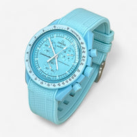 Bracelet MoonSwatch en Caoutchouc Texturé Premium Uni Bleu Cyan