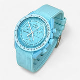 Bracelet MoonSwatch en Caoutchouc Texturé Premium Uni Bleu Cyan