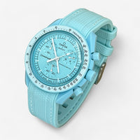 Bracelet Moonswatch Mission to Uranus Caoutchouc Premium : Cyan Blanc