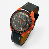 Bracelet MoonSwatch en cuir texturé Lava: Noir Blanc