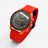 Bracelet MoonSwatch en Caoutchouc Rainuré à Clips Rouge Noir