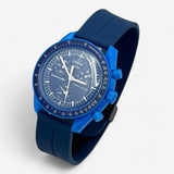 Bracelet MoonSwatch en Caoutchouc Rainuré à Clips Neptune: Bleu Marine Noir
