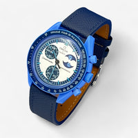 Bracelet Moonswatch Mission to the Super Blue Moonphase Autres: Cuir Nato Toile Acier Cuir texturé: Bleu Marine