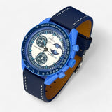 Bracelet Moonswatch Mission to the Super Blue Moonphase Autres: Cuir Nato Toile Acier Cuir texturé: Bleu Marine Blanc