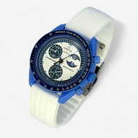 Bracelet MoonSwatch en Caoutchouc Nervuré Blue Moon: Blanc