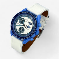 Bracelet Moonswatch Mission to the Super Blue Moonphase Autres: Cuir Nato Toile Acier Cuir texturé: Blanc