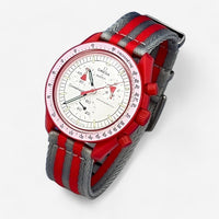 Bracelet MoonSwatch Nato Lisse Mars: Gris Rouge