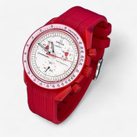Bracelet MoonSwatch en Caoutchouc Texturé Premium Uni Mars: Rouge