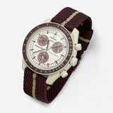 Bracelet Moonswatch Mission to Pluton Autres: Nato Toile Acier Nato lisse : Bordeaux Beige