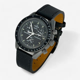 Bracelet MoonSwatch en cuir texturé Mercury: Noir + Boucle Noire